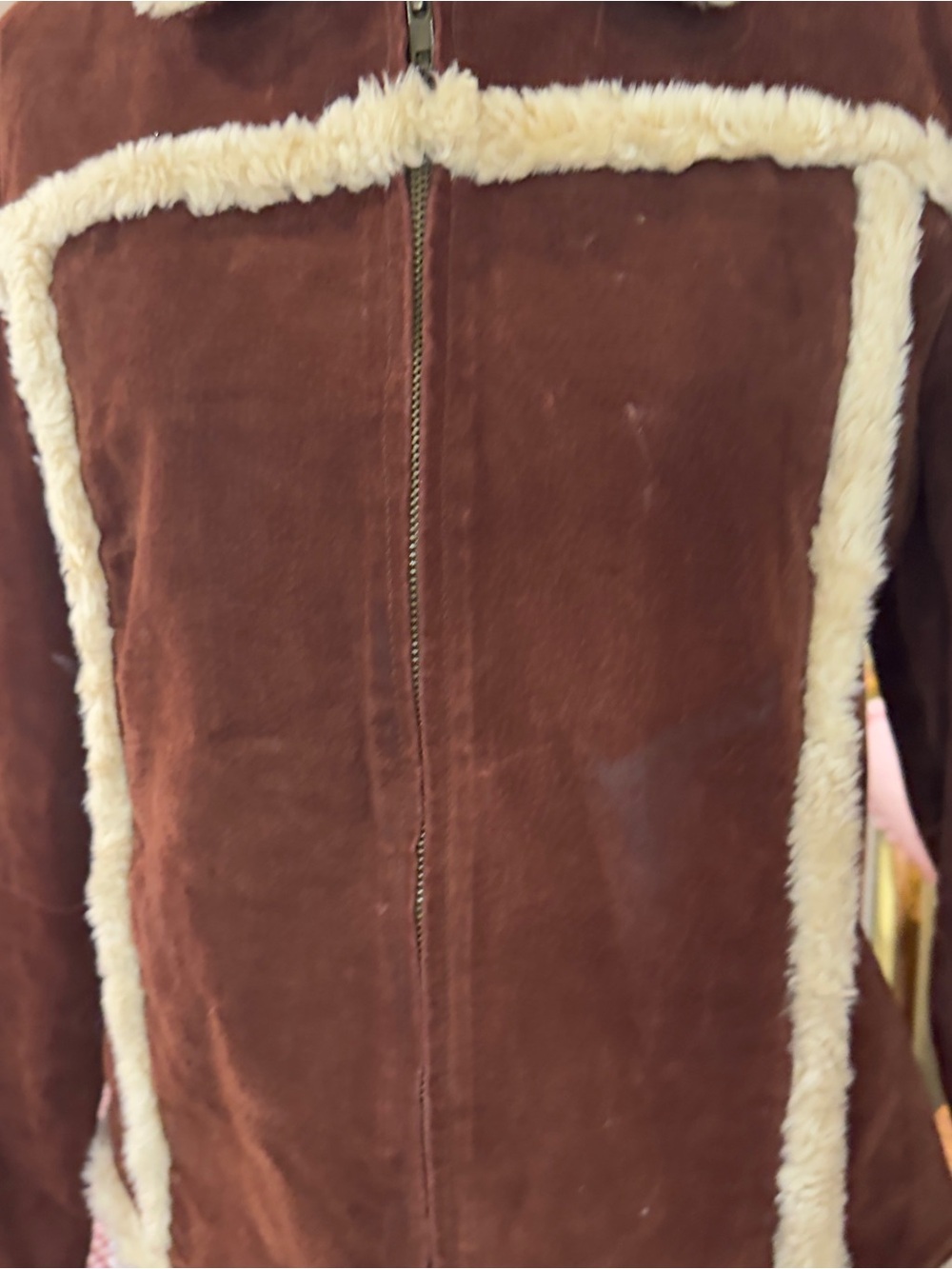 Y2K Brown Leather Jacket with Cream Shearling Trim - Picture 10 of 12